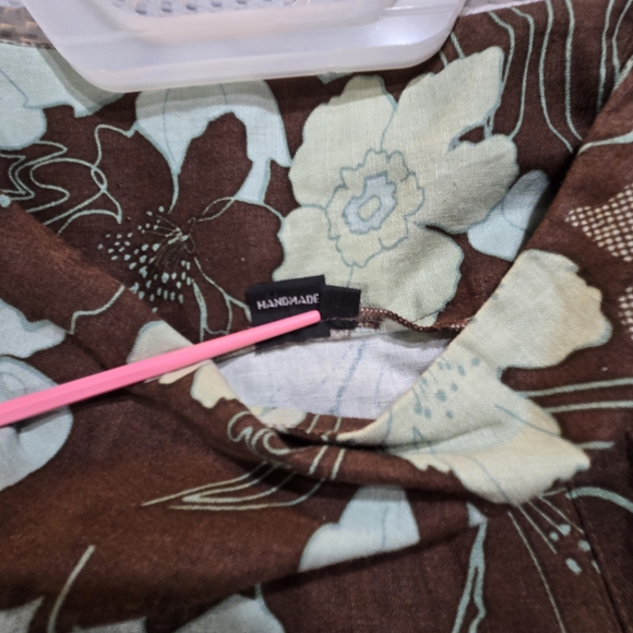 Elegant Floral A-Line Linen Skirt in Brown Blue and Cream - Picture 4 of 10